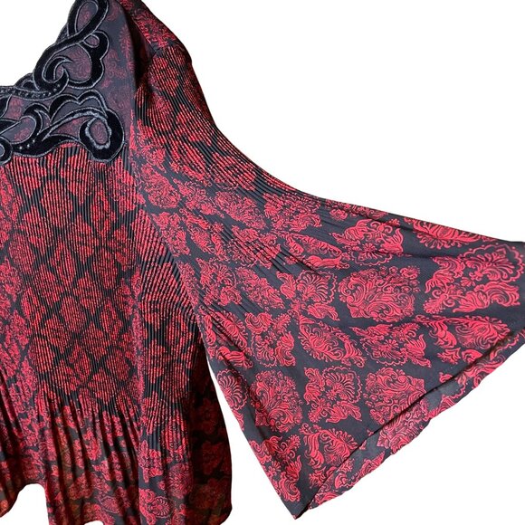 Cathrines Womens Velvet Trim Pleated Black Red Blouse Floral Top Plus Size 4X u - Picture 8 of 12
